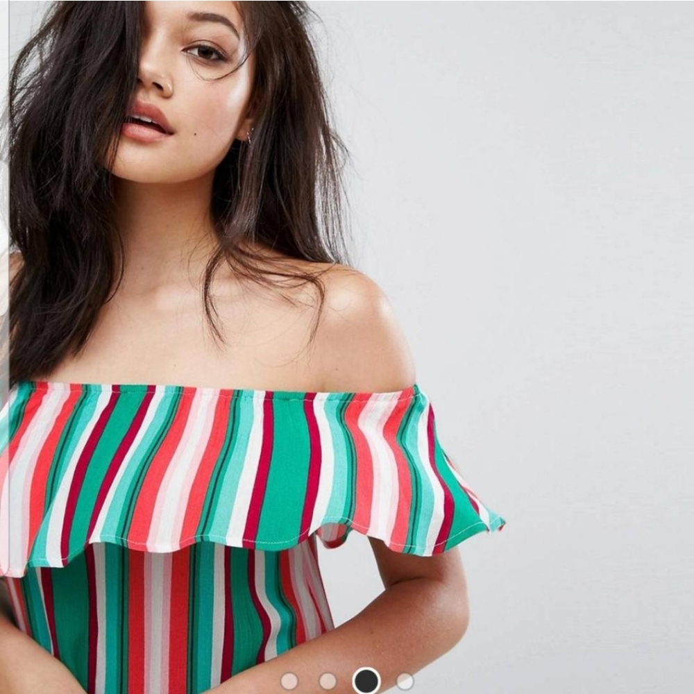 Green Striped Bardot  Dress NEW!